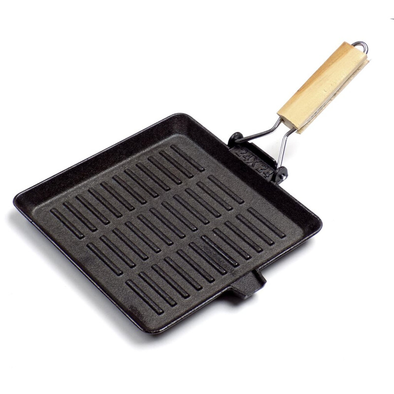 Plancha Grill Cuadrada de Hierro y Mango de Madera Plancha Grill Cuadrada de Hierro y Mango de Madera