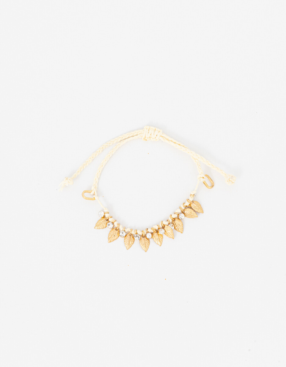 Pulsera Cordón Dijes Hojas Y Strass 