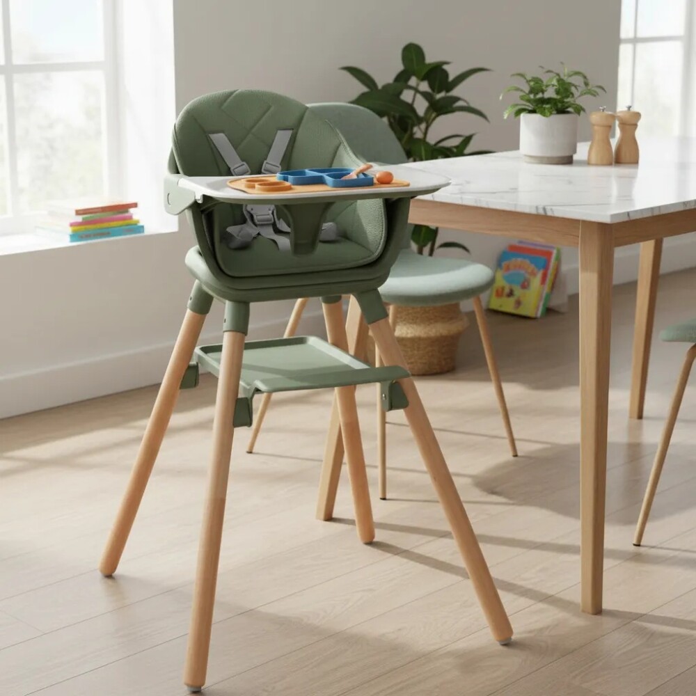 Silla de comer WOODY 6 en 1 KIKKABOO green army Silla de comer WOODY 6 en 1 KIKKABOO green army