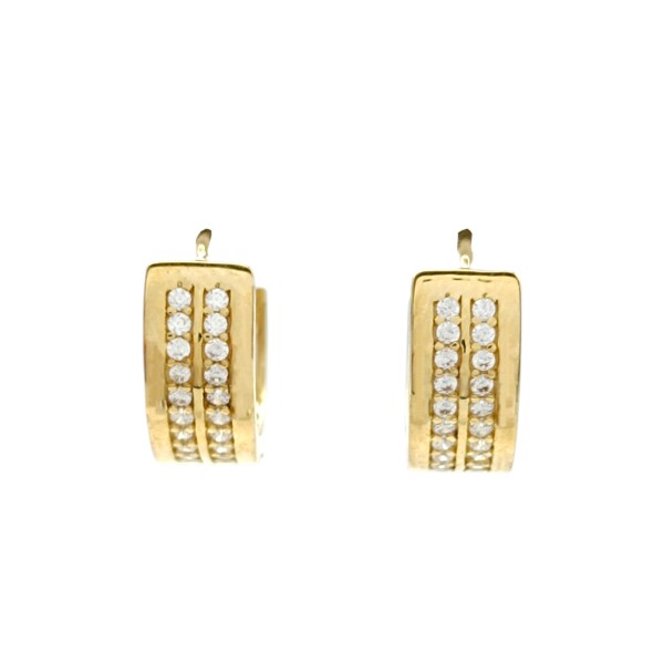 Caravanas Aros de oro Doble Brillo de oro- Oro bajo - Zirconia - CA8098 conpiedra