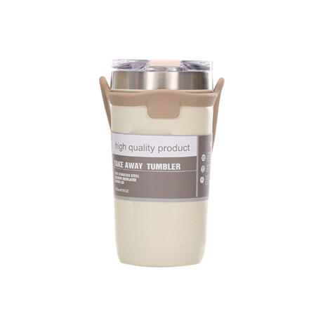 Vaso Térmico De Acero Con Tapa Y Agarre De Silicona Beige