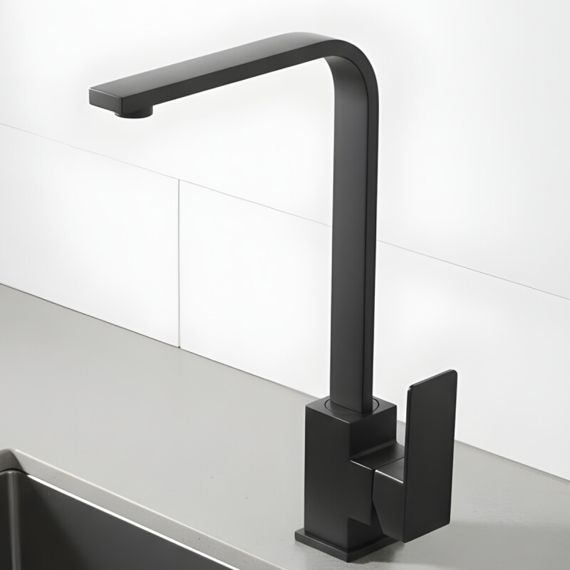 Monocomando alta para mesada de cocina diseño minimalista NEGRO MATE