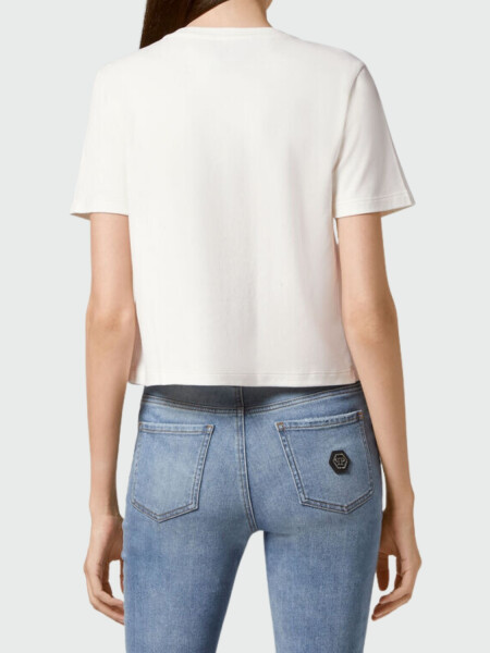 PHILIPP PLEIN - camiseta corta dorada Iconic Plein Blanco