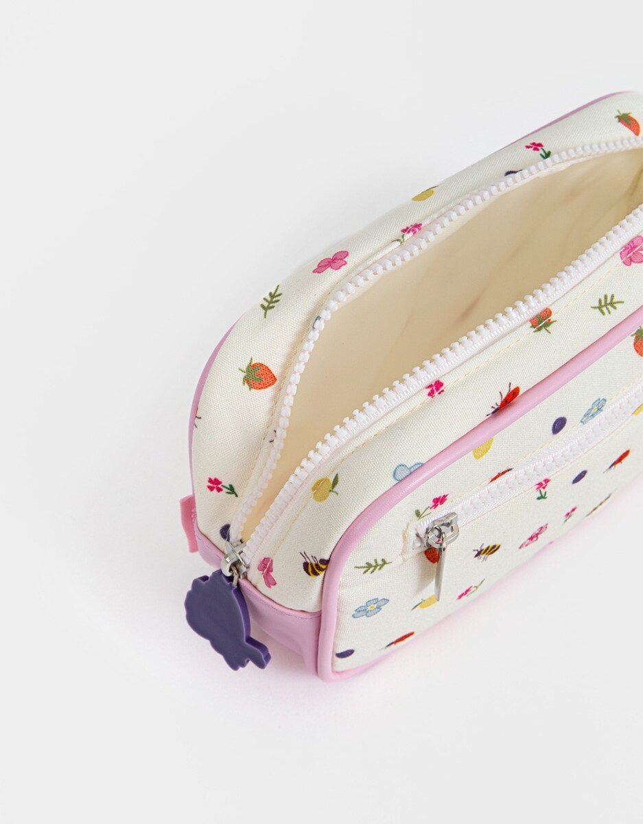 Cartuchera De Pu Estampada Y Bordada Con Bolsillo 