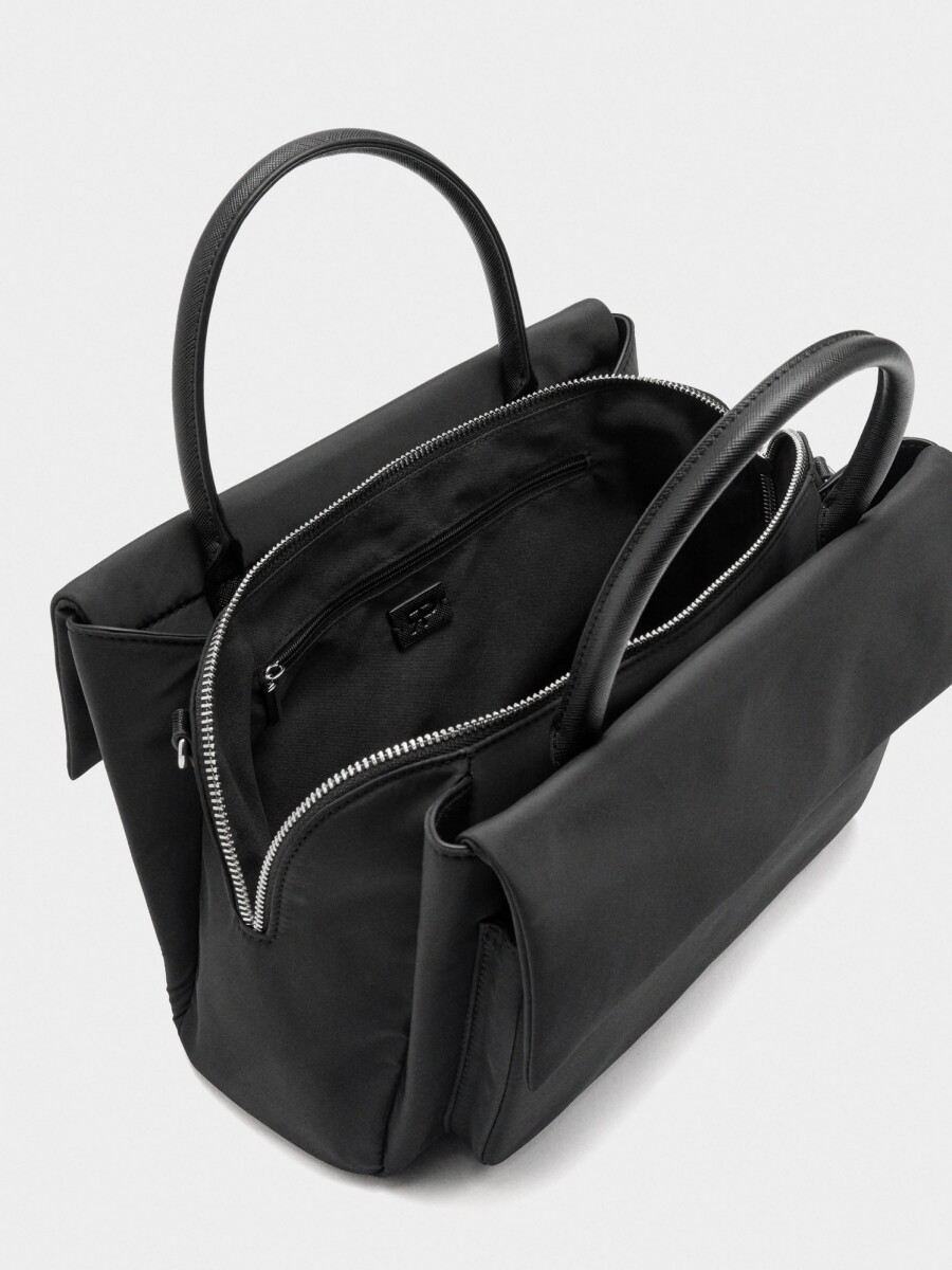 Bolso Tote De Nylon Con Doble Solapa negro