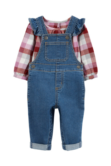 Set dos piezas enterito jean y blusa de franela Set dos piezas enterito jean y blusa de franela