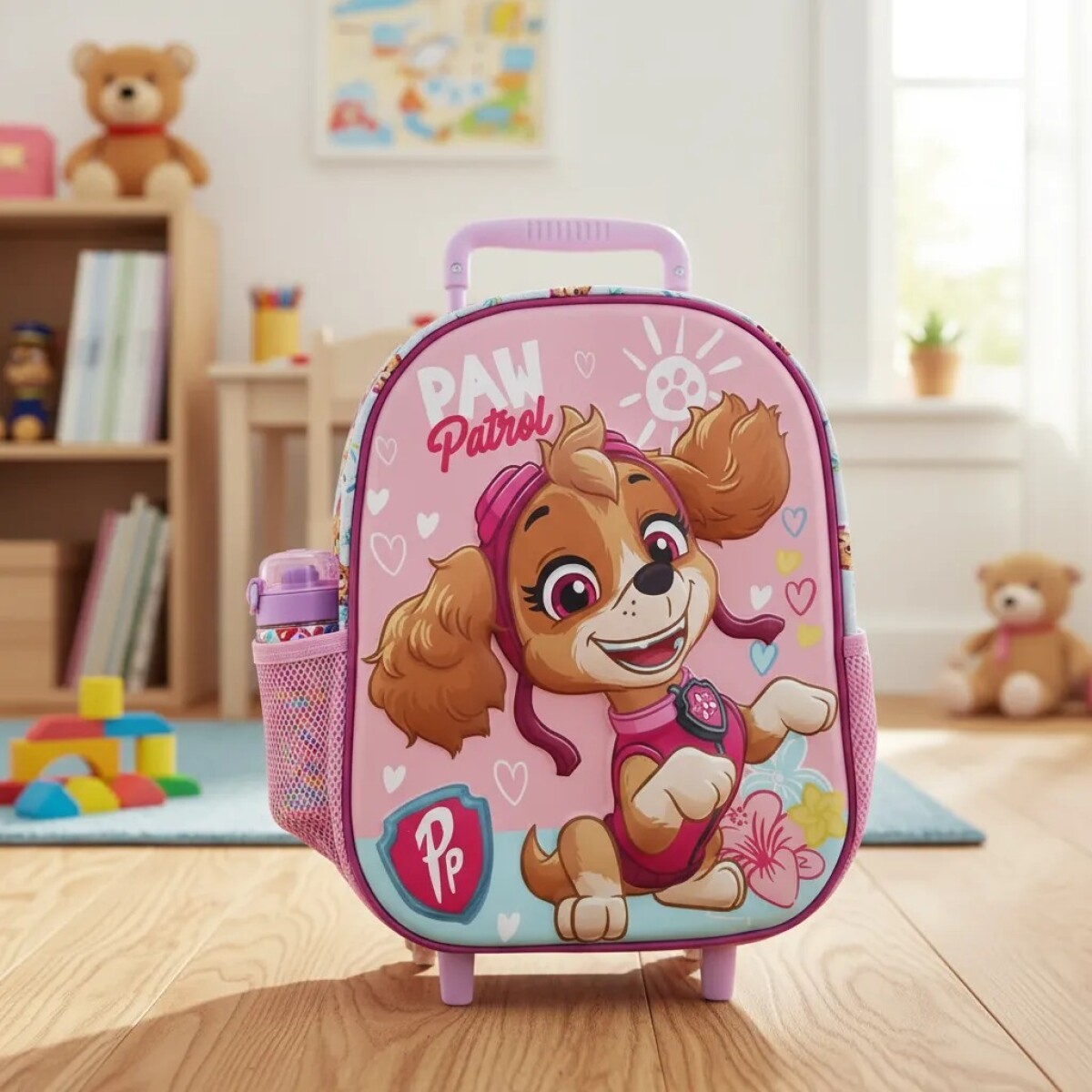 Mochila Infantil Paw Patrol 3d Con Carro 30 Cm - rosado 