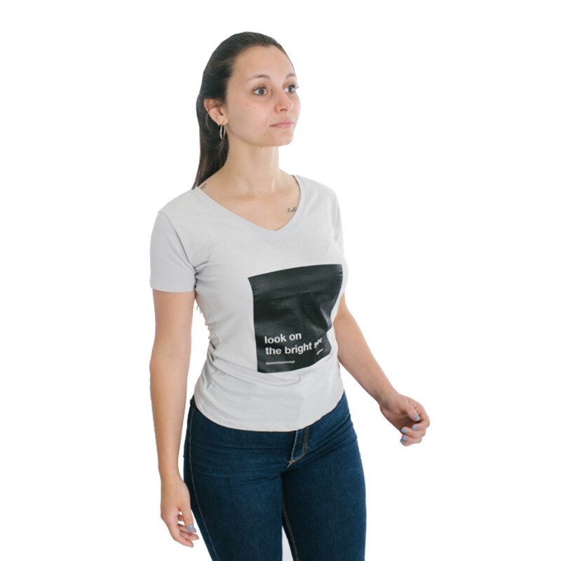 Muvem Ladies Print V Neck T-Shirt Beige
