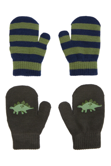 Pack dos pares de guantes mitones, diseño dino Sin color