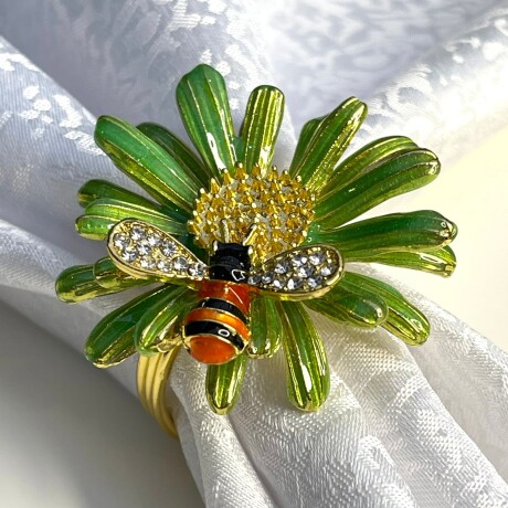 Anillo Servilletero Metálico Flor Verde Abeja Anillo Servilletero Metálico Flor Verde Abeja