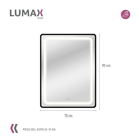 Espejo Luz Led Vertical Lumax Desempañador 90x70 cm Espejo Luz Led Vertical Lumax Desempañador 90x70 cm