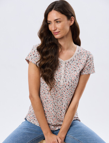 REMERA ESTAMPADA DE ALGODÓN Beige Melange