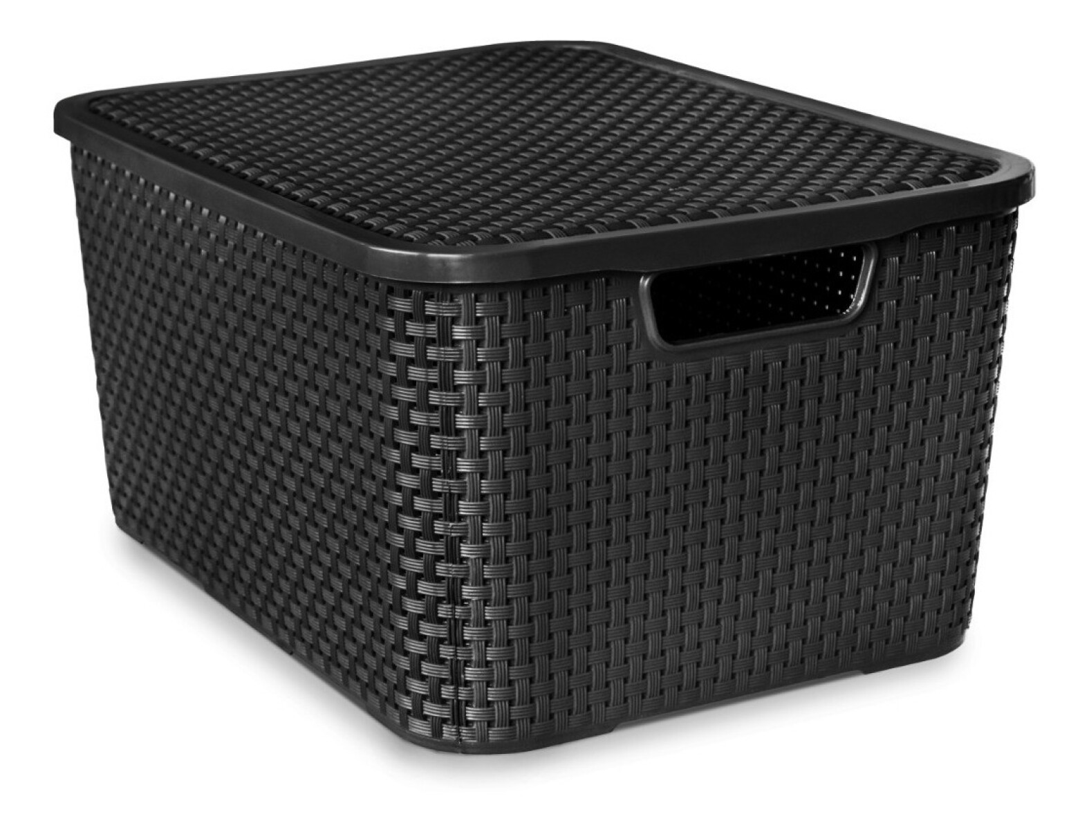 Caja Cesto Canasto Organizador Rattan 40lts Tapa - Grande - Negro 
