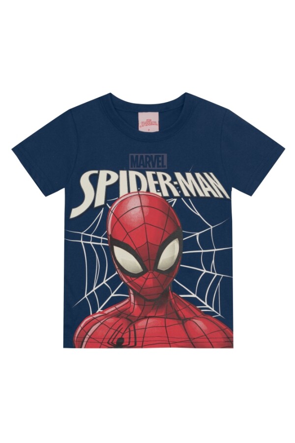 Remera infantil con serigrafia de Spiderman Azul Marino.
