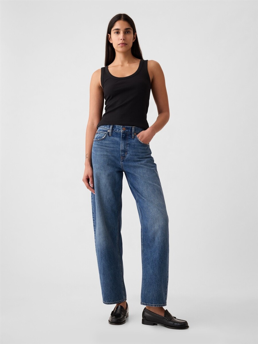 Jean Barrel Tiro Alto Mujer - Medium Indigo 15 