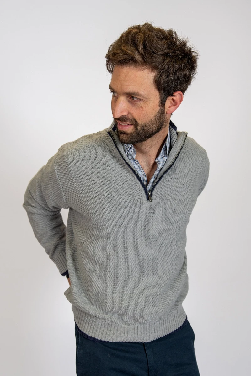 Sweater Medio Cierre Brixton Gris Claro