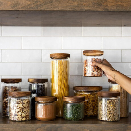 Frasco de vidrio con tapa de madera - Mediano 9x20cm Sc