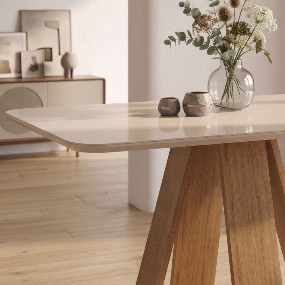 Juego De Comedor - 4 Sillas + Mesa Tapa De Vidrio - Celeste Beige / Beige