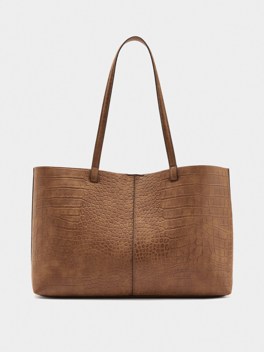 Bolso Shopper Grabado Animal Con Bolsa - camel 