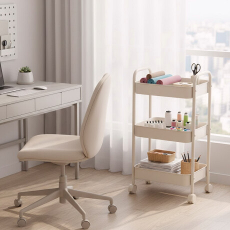 Carro organizador metálico de 3 niveles con ruedas Beige
