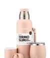 Kit Termo 750Ml. Slim Con Manija + Mate De Acero Con Tapa Rosado