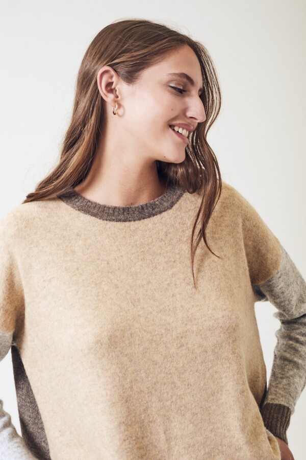 Sweater Color Block Beige Melange
