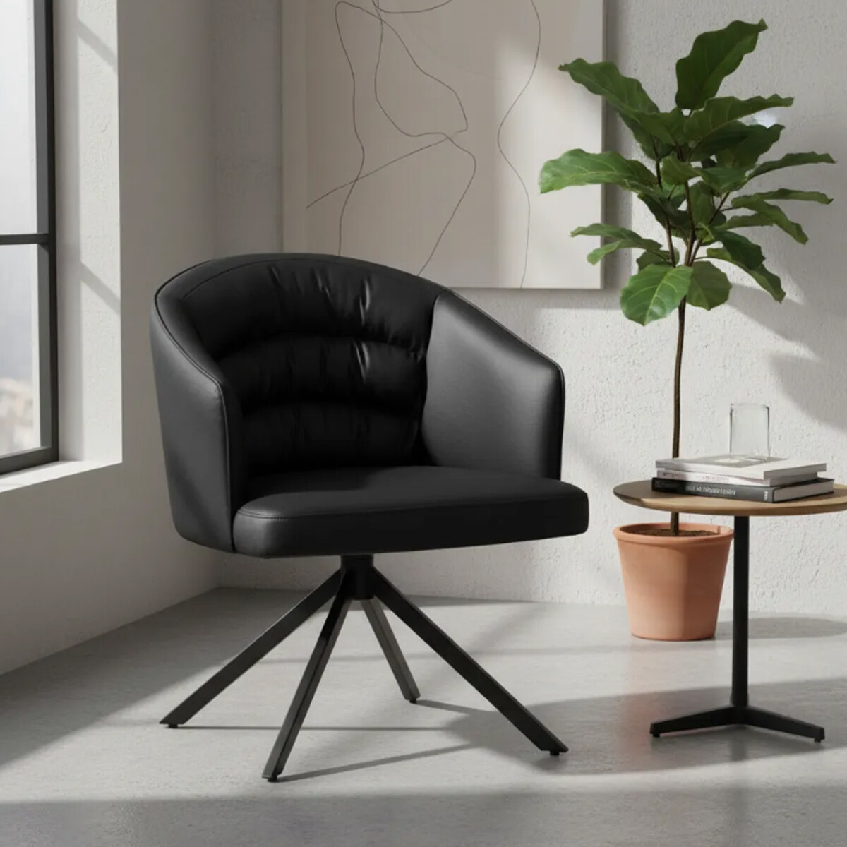 Sillón Acolchonado Base Aluminio Giratoria Superior Fuerte - Negro 