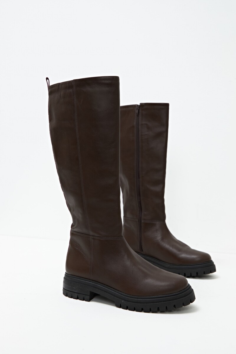 Bota caña alta Cala de cuero chocolate