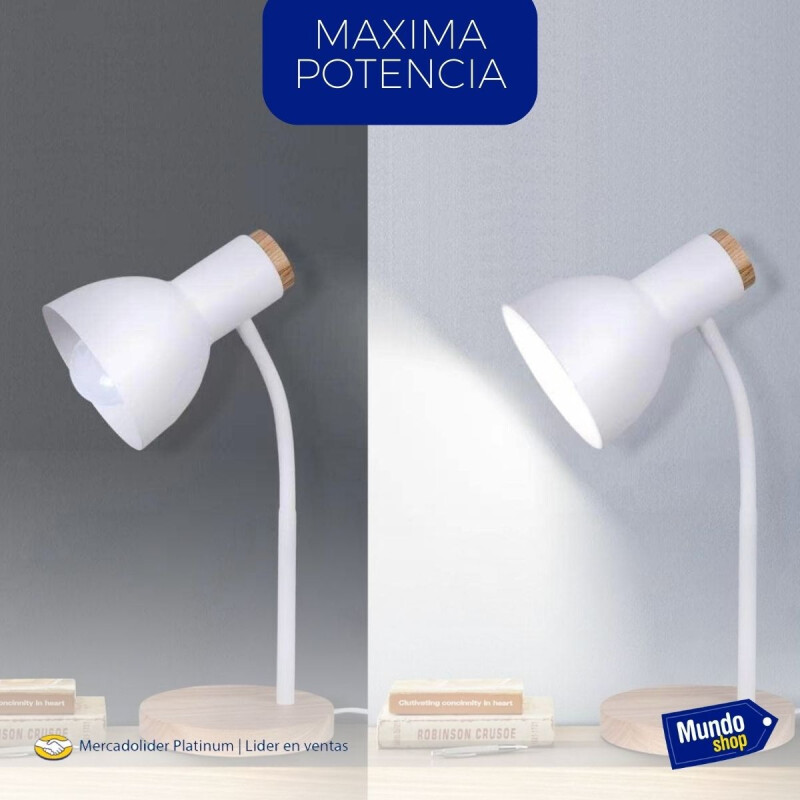 Lampara De Escritorio Portatil Nordica Con Madera Vintage Blanco