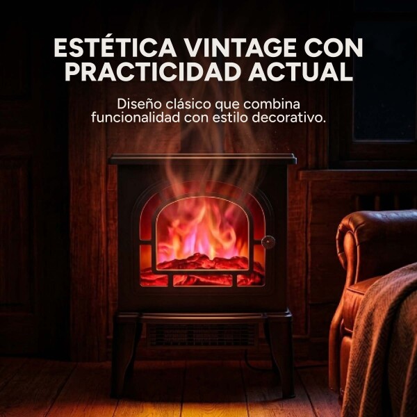 Estufa Chimenea Efecto Fuego 220V 2000W Diseño Clásico Negro