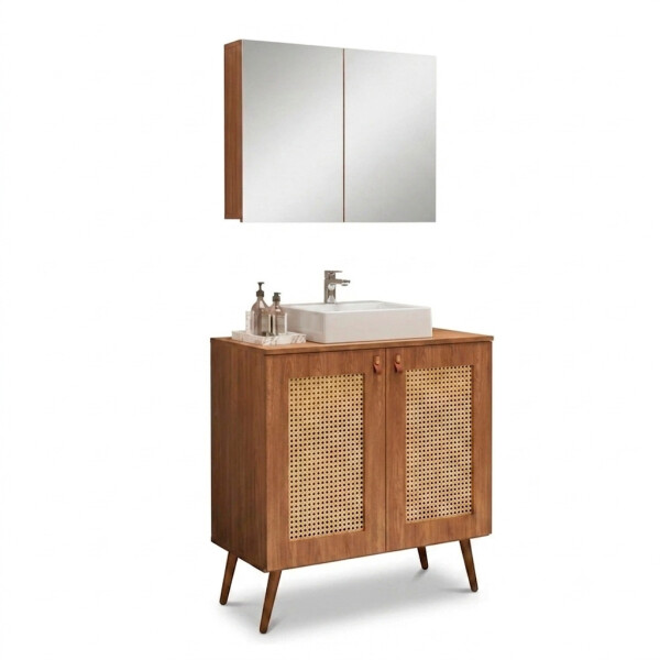 CONJUNTO DE BAÑO MODELO TREVISO COLOR CARVALHO / MUEBLE + BACHA + ESPEJO / 80 CM Conjunto De Baño Modelo Treviso Color Carvalho / Mueble + Bacha + Espejo / 80 Cm