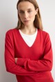 Sweater básico escote V rojo