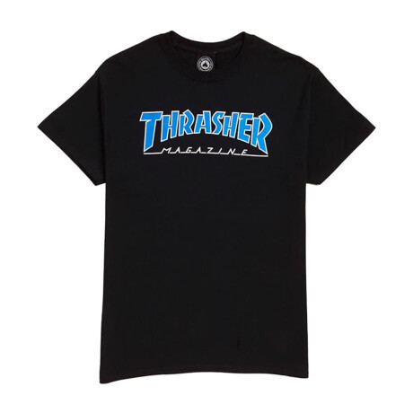 Remera Thrasher Outlined Negro/Celeste