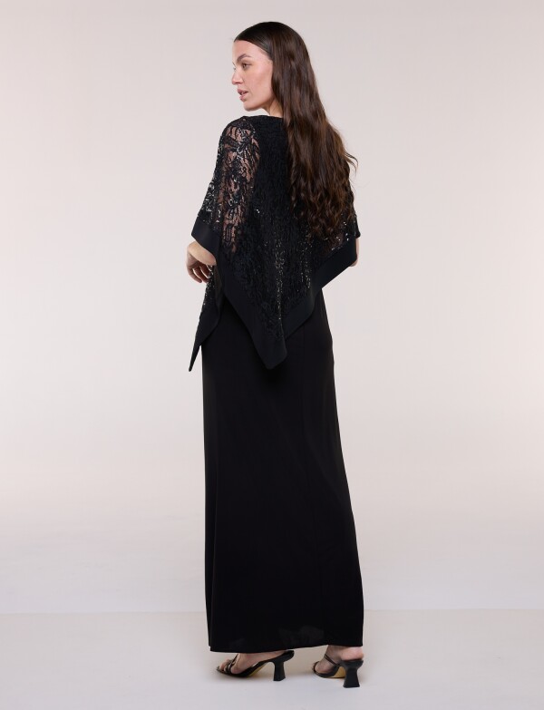 Vestido Noche Con Capa Bordada NEGRO