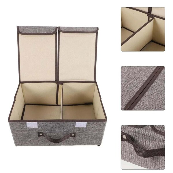 Caja Organizadora Plegable Ropa Doble Compartimiento Premium Color Gris y Blanco