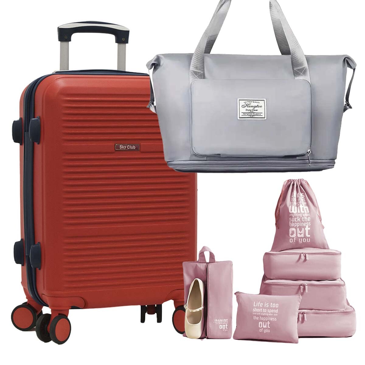 Set Valija Rígida Grande + 6 Organizadores Equipaje + Bolso - Rojo 
