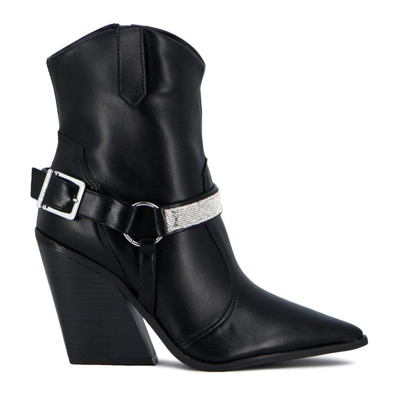 Vizzano Bota Tejana C/ Aplique Y Hebilla Taco Cuadrado Negro