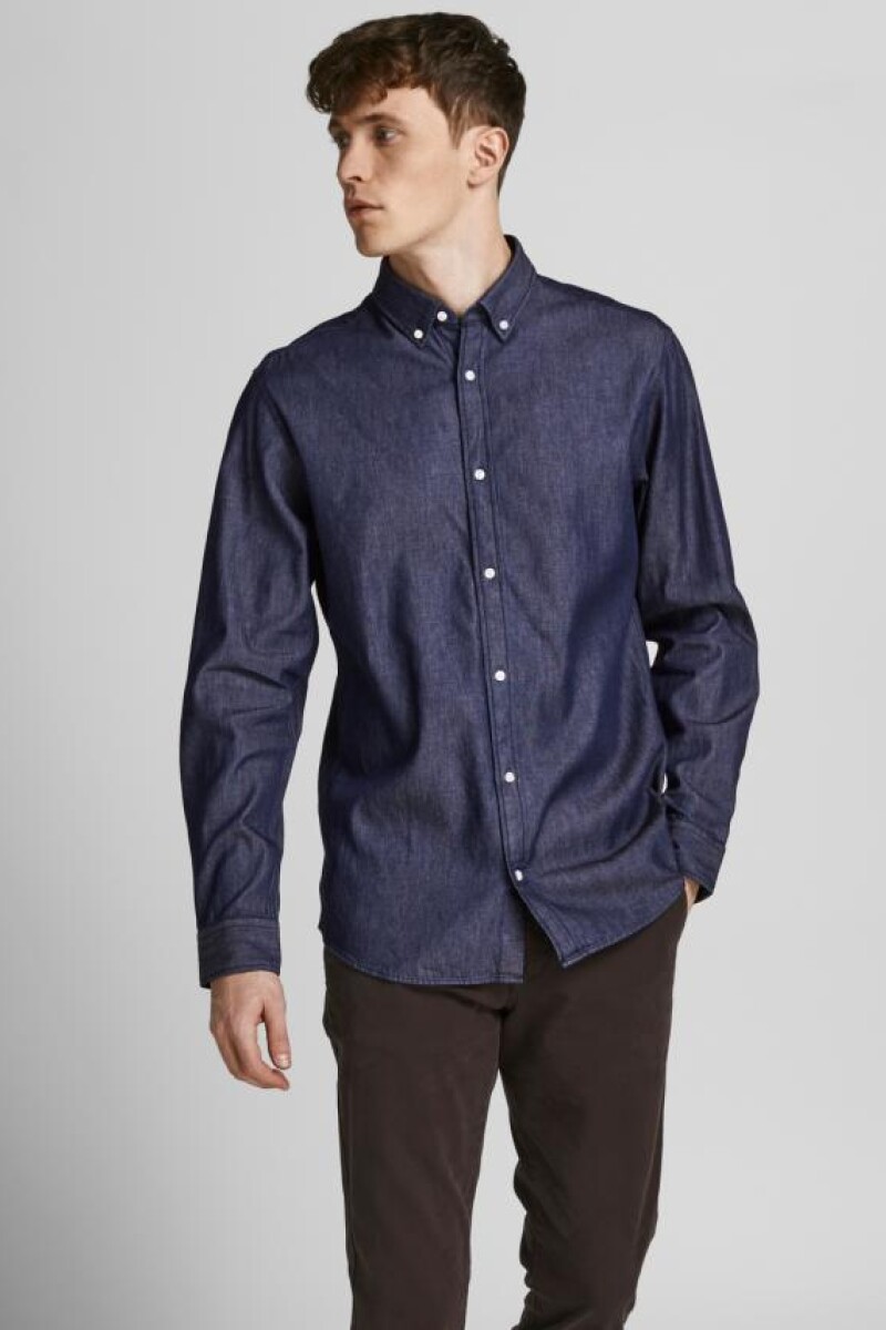 Camisa Plain Clásica Con Acabado Denim Dark Blue Denim