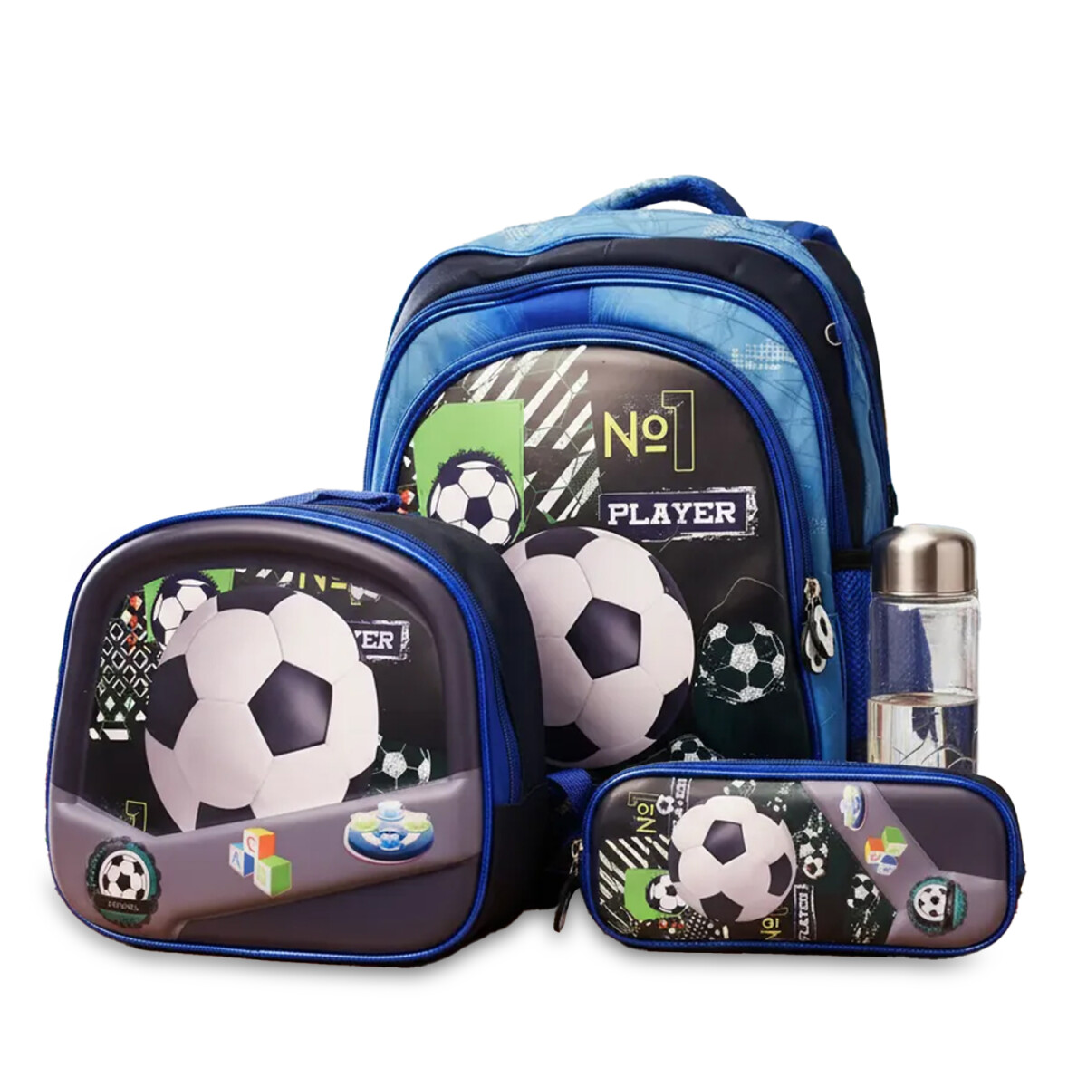 Set Mochila Lonchera Cartuchera Escolar 3 Piezas - Azul 