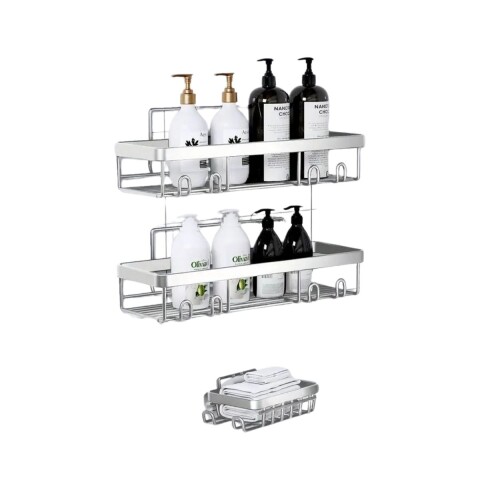 Organizador de Baño y Cocina Adhesivo Repisa de Ducha Set x3 Plateado Organizador de Baño y Cocina Adhesivo Repisa de Ducha Set x3 Plateado