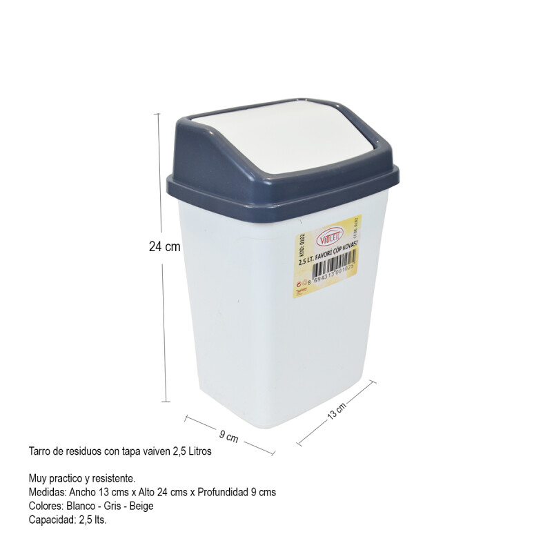 Tarro de residuos 2,5L con tapa vaivén BLANCO