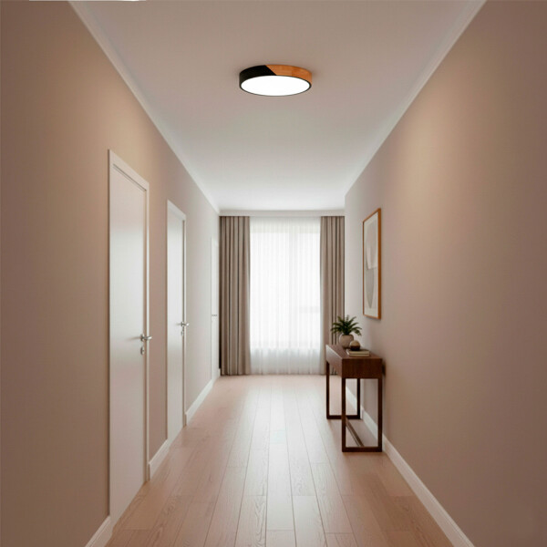 Plafón Led Techo 24 Cm Madera Luz Fría 24W Moderno Nórdico Color Negro