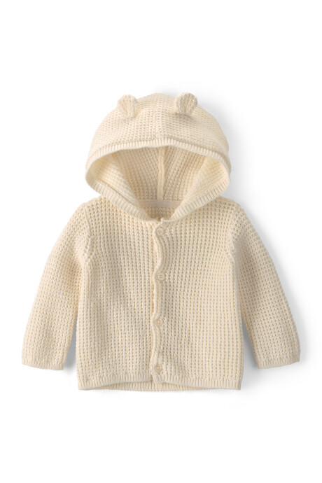 Saco de punto con capucha, marfil, diseño oso Saco de punto con capucha, marfil, diseño oso