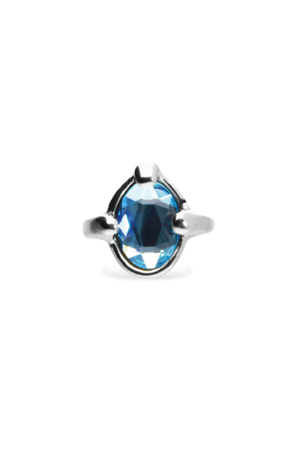 ANILLO DE ALEACIÓN DE METALES BAÑADO EN PLATA DE LEY CON UN CRISTAL FACETADO AZUL Anillo