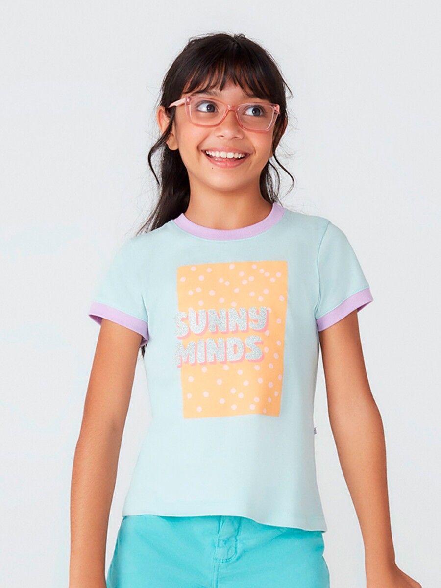 CAMISETA DE NIÑA MANGA CORTA CON ESTAMPA - CELESTE 