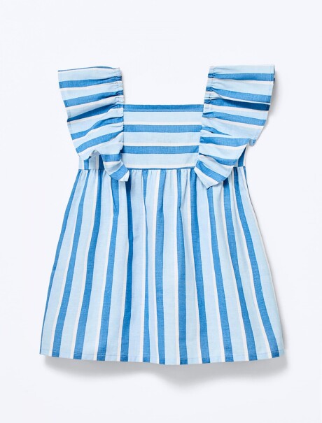 BLUSA MANGA CORTA DE RAYAS AZUL