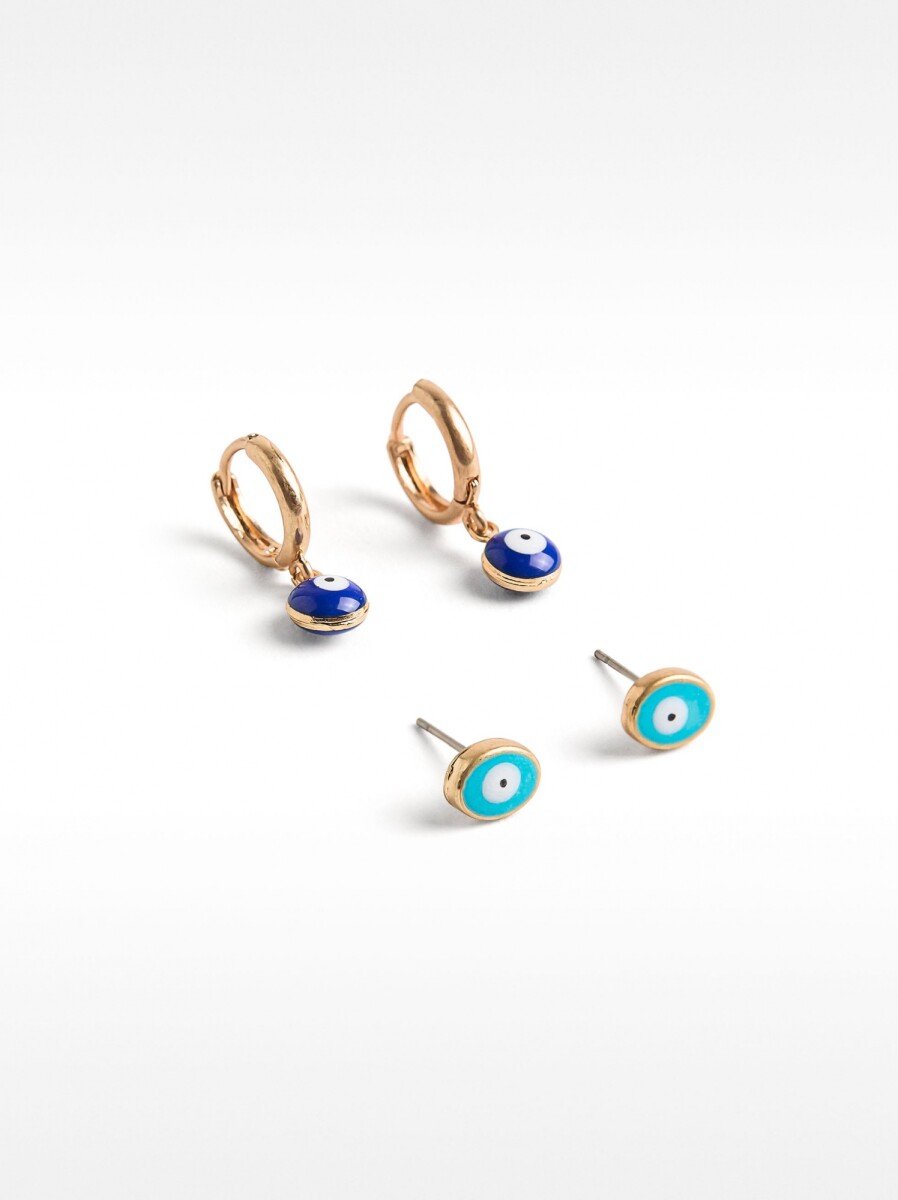 Set De Pendientes Ojos Esmaltados - azul 