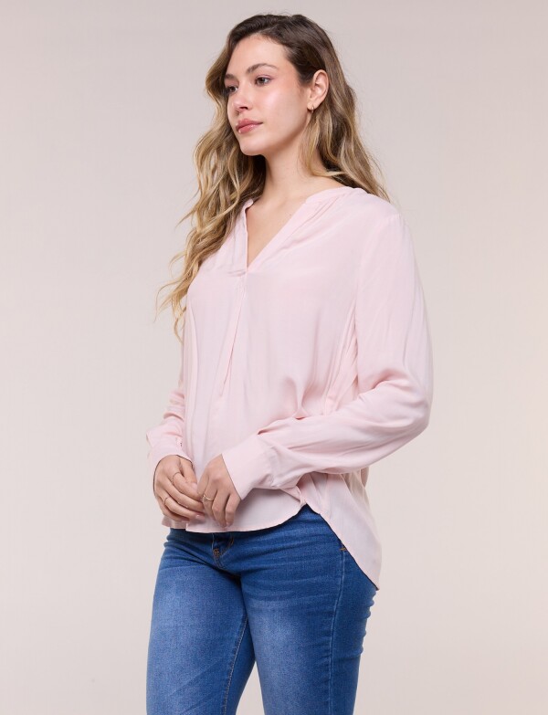 Blusa Fluida Escote En V Con Pliegue Central ROSA CLARO