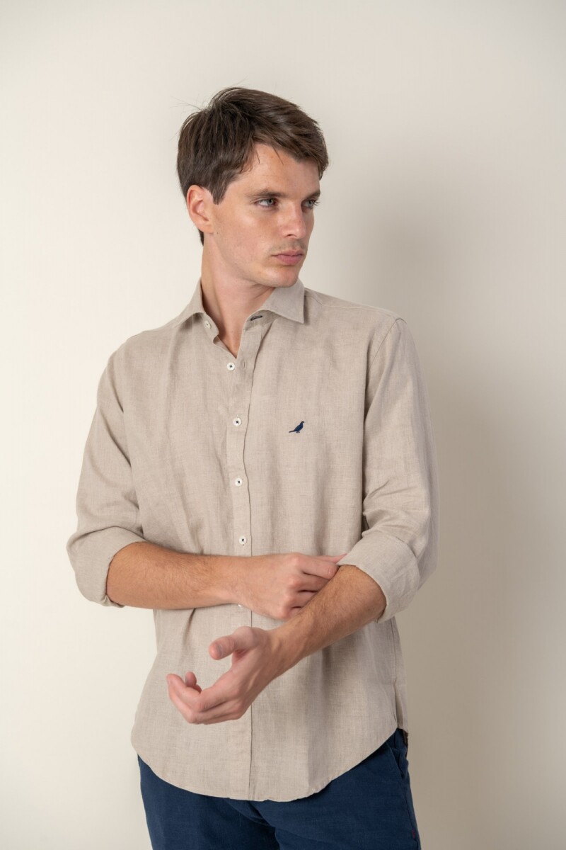 Camisa short collar lino - Beige 