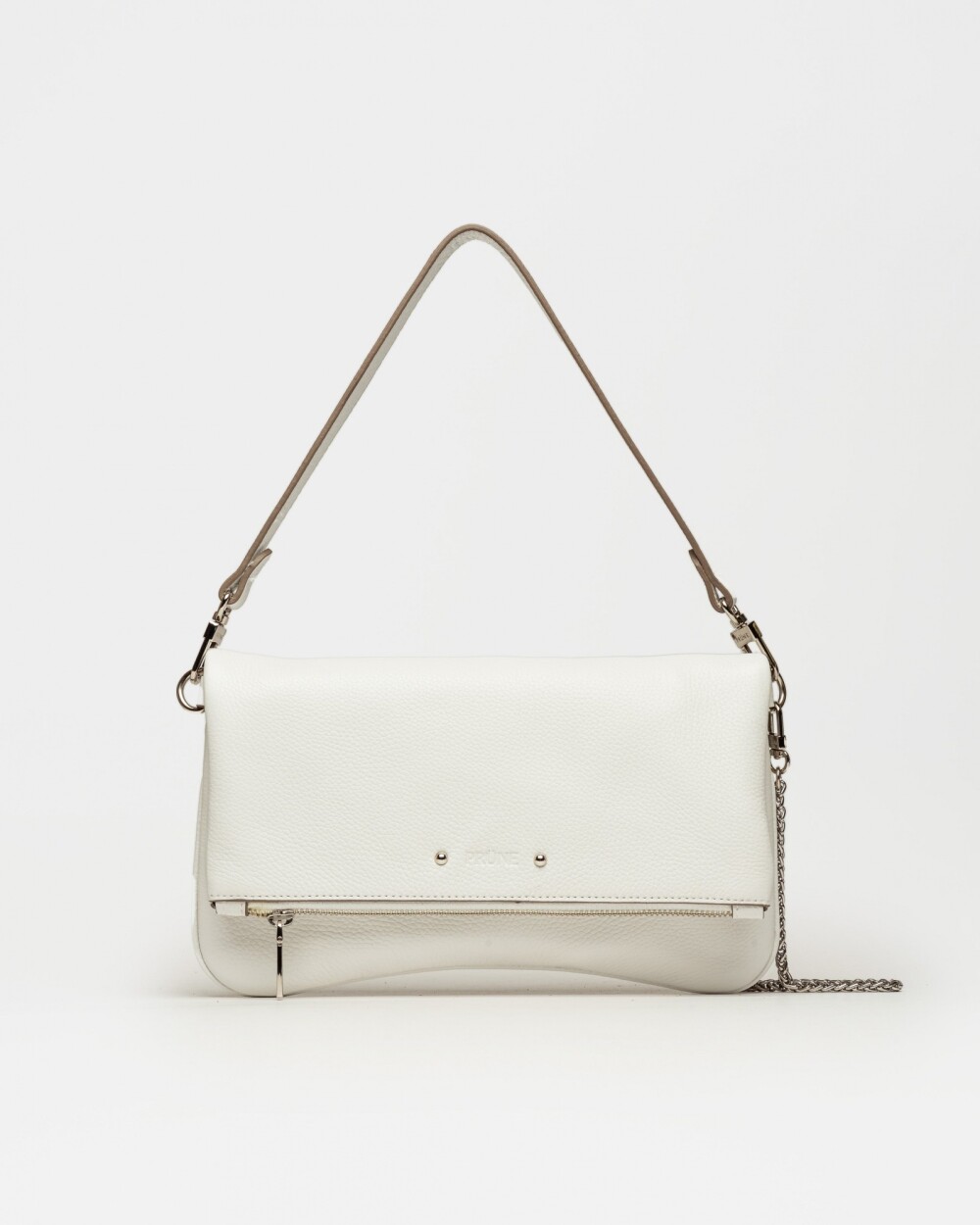 Bandolera Curve en cuero graneado Blanco